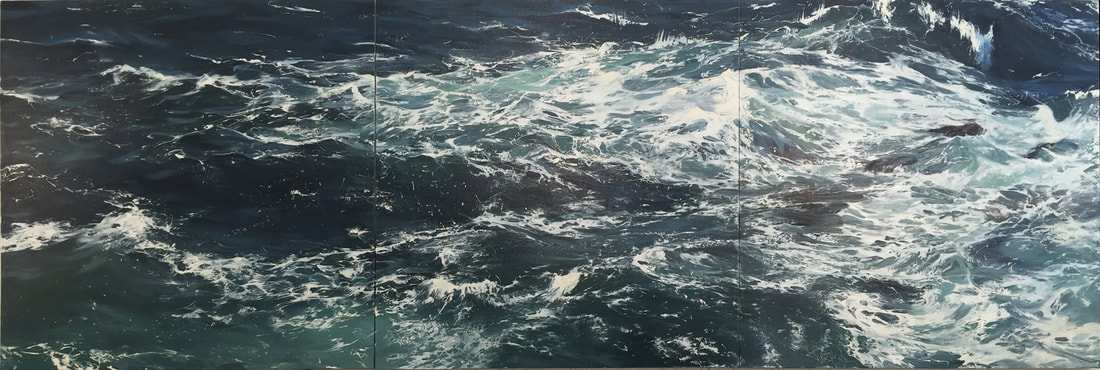 Deep Water III, 36x108 Triptych, Oil on Canvas, by Annie Wildey