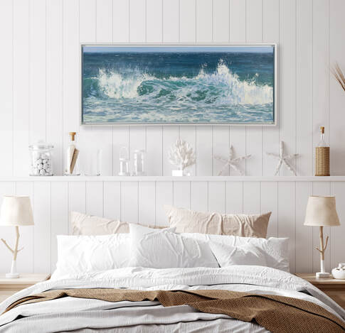Annie Wildey Seascape -Summer Surf I, 16x48, oil Framed $3600