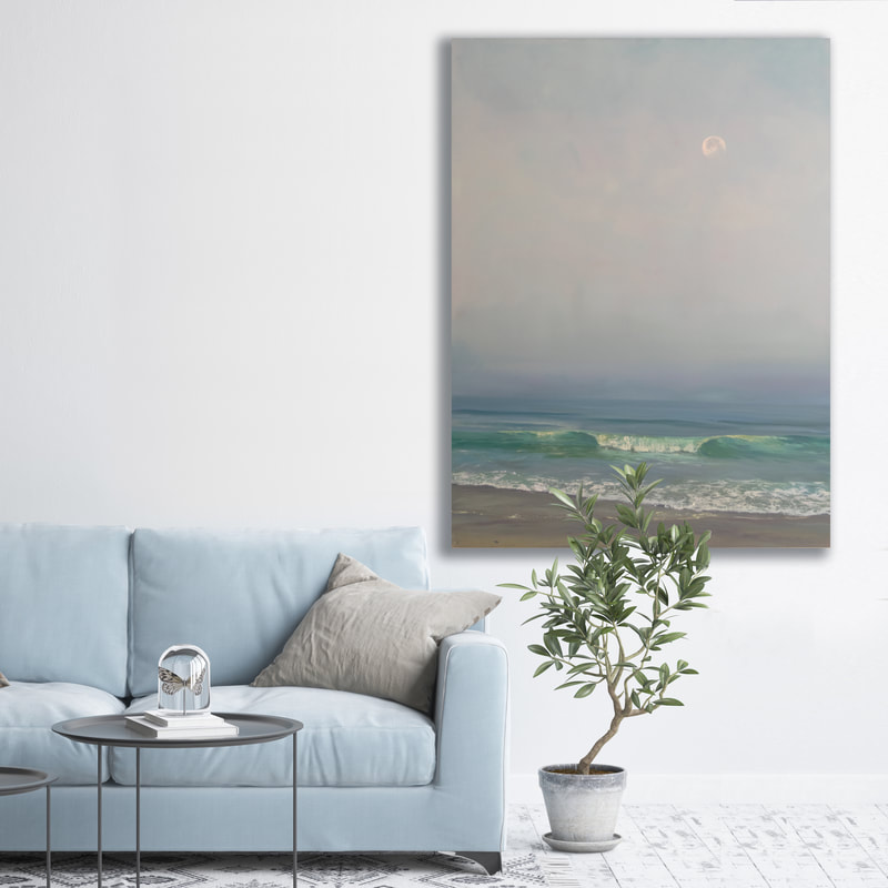 Goodbye Moon, 48x36, Oil seascape painting by Annie WIldey